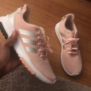 Pastel pink gray and white Adidas sneakers